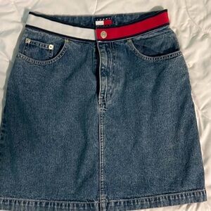 Tommy Hilfiger Dark Blue Denim Mini Skirt with Red and White Waistband